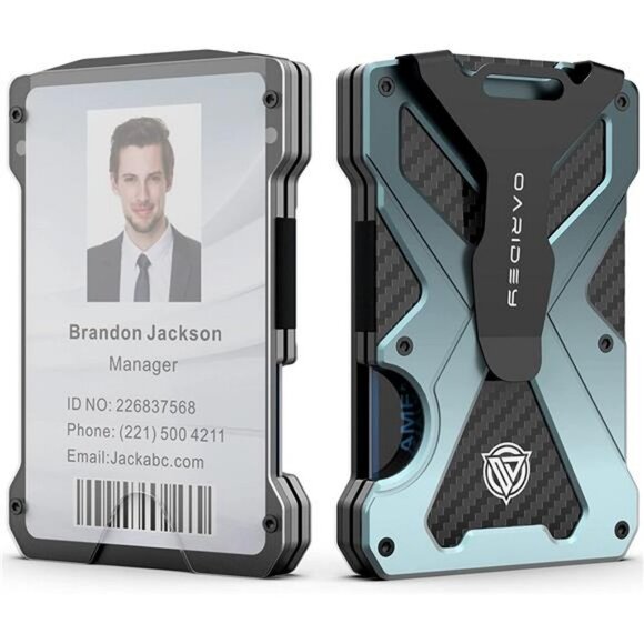 Men's Minimalist Slim Aluminum Metal Money Clip Wallet with Clear ID Card Holder - Picture 1 of 6